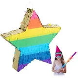 Relaxdays 3 x Pinata Stern bunt-gold Blau,Gelb,Gold