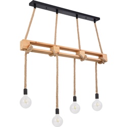 LED Hängeleuchte Holz Paletten Design Pendelleuchte 4-Flammig Esszimmerleuchte Hanfseil Holz, 4x 7W 720Lm warmweiß, LxBxH 120x10x120 cm