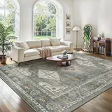 GENIMO Boho Vintage Teppich, Waschbar & rutschfest, Kurzflor Teppich für Wohnzimmer, Schlafzimmer oder Esszimmer, Stilvoller Carpet, Stahlblau Grau, 160x230 cm