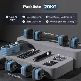 Merach 3-in-1 verstellbares Hantel-Set Kurzhantel & Langhantel 20 kg blau