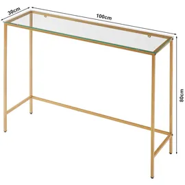 [en.casa] Kronoby Konsolentisch 100x30x80 cm Goldfarben/Klarglas