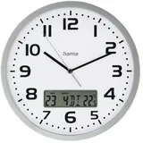 Hama digitale Funkwanduhr Moorea weiß silber Kunststoff, Ø 30,0 cm