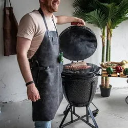 Boska Mr. Smith-Grillschürze Schwarz / 100% europäisches Leder / Alle Grill-Tools griffbereit / Mit Tasche, Karabiner & Bieröffner / Komfortabel