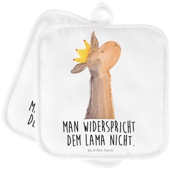 Mr. & Mrs. Panda Topflappen Lamakopf König - Weiß - Geschenk, Topflappen, Abitur, Topflappen mit, (1-tlg) weiß