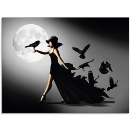 Artland Glasbild »Die Frau mit den Raben«, Animal Fantasy, (1 St.), schwarz
