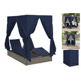 Doppelliege Set Aus 2 Grau Und Marineblau Rattan Groß