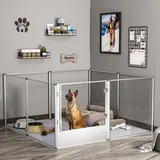 BingoPaw Acryl Wurfkiste Hunde Laufstall: Hundegehege Wohnung, 8-TLG Welpenauslauf 80 cm hoch, XXL Welpenlaufstall Indoor mit Tür und wasserdichte Boden