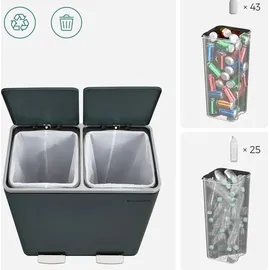 Songmics Mülleimer 2 x 30 Liter, 2 Fächer, Mülltrennsystem, Treteimer, Abfalleimer Küche, 15