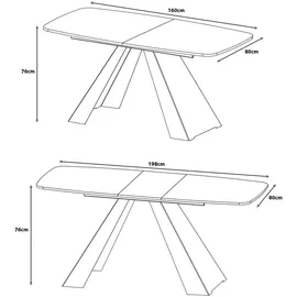 Feldmann-Wohnen Esstisch, Weiß, Schwarz, Holz, Rechteckig,Rechteckig, Wange, 80x76x160 cm, Esszimmer, Tische, Esstische