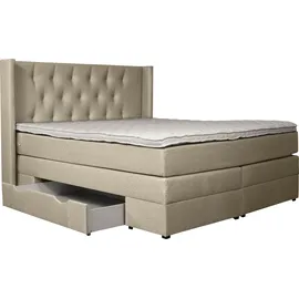 Home Affaire Boxspringbett HOME AFFAIRE "Elegance", beige (natur), B:181cm L:210cm, Samtoptik (100% Polyester);Struktur (100% Polyester), Komplettbetten, Boxspringbett, mit schöner Knopfheftung, in den Härtegraden H2 & H3, inkl. Schubladen