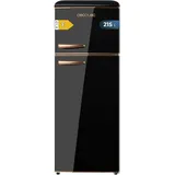 Cecotec Bolero CoolMarket 2D Origin 215 Black E Kühlschrank 2 Türen Retro 215 L Höhe 148,2 cm Breite 55,2 cm, LED, verchromter Griff, Glasplatten, Temperaturkontrolle, Schwarz