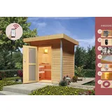 Karibu Saunahaus Außensauna Gartensauna Außensauna TIU 38mm Wandstärke 196 x 146 cm großes Sparset mit Ofen und Steuergerät
