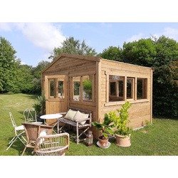 Gewächshaus aus Holz 12m2 braun, Wandstärke 28mm - Gardy Shelter