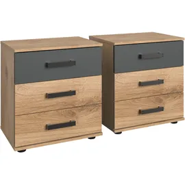 WIMEX Nachttisch WIMEX "Stockholm, Nachtkommode 52cm breit, Made in Germany", grau (eichefarben, grau), B:52cm H:58cm T:38cm, Pflegeleichte Kunststoffoberfläche, Griffe aus Kunststoff, schwarz, Schubkästen auf Metalllaufleisten, Tische, Nachttisch, Industrial