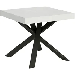 Itamoby Ausziehbarer Tisch 90 x 90/194 cm. Platte aus weißem Eschenholz – Beine in Anthrazit