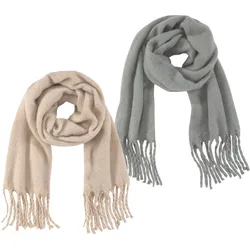 Laura Scott Frühlings-Schal mit Fransen weicher langer Web-Schal schlichter Winter-Schal Grau oder Beige - 