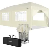 Zelsius Faltbarer Pavillon 3x6 m mit Seitenwänden, Beige, Faltpavillon UV30, Gartenzelt faltbar - Beige