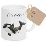 Manufaktur Liebevoll Tasse mit Namen Kinder Kindertasse mit Namen Becher Keramik Mädchen Junge Namenstasse Orca Wal Geschenk