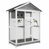 PawHut Vogelkäfig mit 4 Sitzstangen, Vogelbauer mit Ausziehbarer Bodenwanne, Vogelhaus für Kanarienvögel, Tanne, 112 x 68 x 154 cm