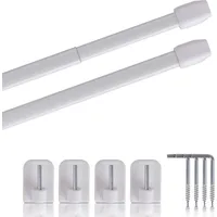 BestLivings Vitragestangen Perlweiß 40–60 cm ausziehbar, (2er-Pack), Scheibenstange mit Selbstklebehaken und Schraubhaken, für Küchen- - Bistrogardinen - weiß,