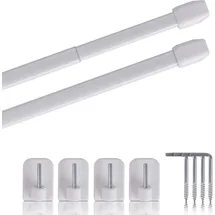 BestLivings Vitragestangen Perlweiß 40–60 cm ausziehbar, (2er-Pack), Scheibenstange mit Selbstklebehaken und Schraubhaken, für Küchen- - Bistrogardinen - weiß,