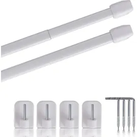 BestLivings Vitragestangen Perlweiß 40–60 cm ausziehbar, (2er-Pack), Scheibenstange mit Selbstklebehaken und Schraubhaken, für Küchen- - Bistrogardinen - weiß,