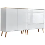 BMG Möbel Sideboard Mailand Set3 grifflos, Holzfüße, Weiß/Artisan,Weiß hochglanz