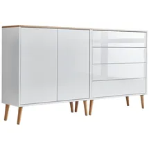 BMG Möbel Sideboard Mailand Set3 grifflos, Holzfüße, Weiß/Artisan,Weiß hochglanz