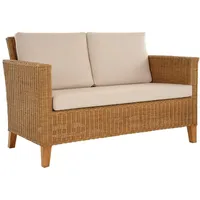 Krines Home Loungesofa Rattan-Sofa 2-Sitzer Lounge Couch aus echtem Rattan inkl. Sitzpolster, aus Rattan Naturmaterial beige