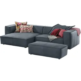 W.Schillig Ecksofa "around-the-block Mega-Sofa & Hocker, viel Platz, Breite 300cm, L-Form", blau (blau z69), B:300cm H:66cm T:164cm, Longlife Xtra-Leder Z69: Das feinnarbige, gedeckte Softleder Z69 besticht durch seine außergewöhnliche Weichheit im trendigen