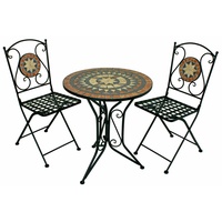 Bistro-Set 3-tlg. aus Metall Balkonset Terrassenset Keramik Mosaik in schwarz