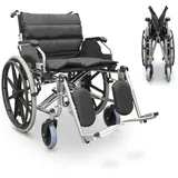 quirumed Rollstuhl SONDERBREITE 56 CM faltbar mit zusätzlicher Polsterung abnehmbaren Armlehnen 90°-Fußstütze schwarz/silber