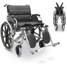quirumed Rollstuhl SONDERBREITE 56 CM faltbar mit zusätzlicher Polsterung abnehmbaren Armlehnen 90°-Fußstütze schwarz/silber