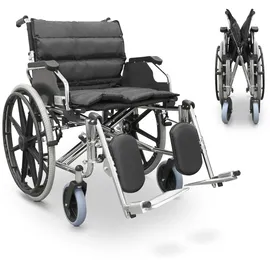 quirumed Rollstuhl SONDERBREITE 56 CM faltbar mit zusätzlicher Polsterung abnehmbaren Armlehnen 90°-Fußstütze schwarz/silber