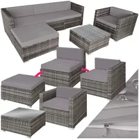 tectake Polyrattan Lounge Set Milano, Luxus Outdoor Gartenmöbel inkl. Sitz- und Rückenkissen, Balkon Möbel/Rattan Gartenmöbel Set mit Sofa, Sessel und Tisch - grau