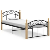 VidaXL Bettgestell Schwarz Metall und Massivholz Eiche 90x200 cm