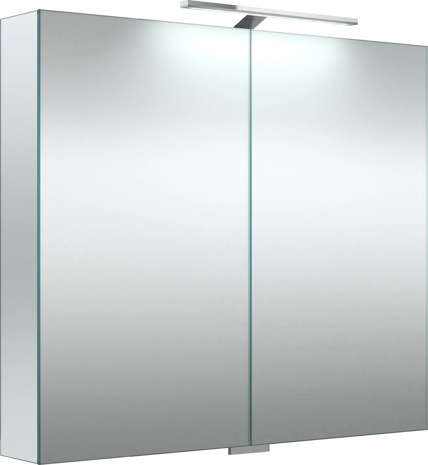 Spiegelschrank WELLTIME "G-Line" Schränke Gr. B/H/T: 80,8 cm x 70 cm x 13 cm, mit LED, 2 St., Komplettausführung, farblos (transparent) Bad-Spiegelschränke doppelseitig verspiegelt und mit verspiegelten Seitenwänden, Softclose