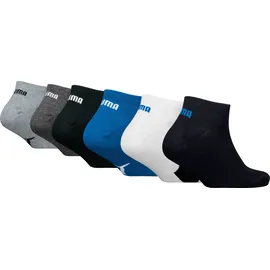 Puma Sneakersocken "PUMA KIDS BWT SNEAKER 6P ECOM", Mädchen, Gr. 31-34, weiß (navy, weiß, strong blau), Materialmix, unifarben mit Farbeinsatz, Socken Sneakersocken, mit verstärkten Nähten