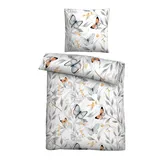 biberna Bettwäsche Schmetterlinge weiss 135x200 cm + 80x80 cm, - grau;weiß