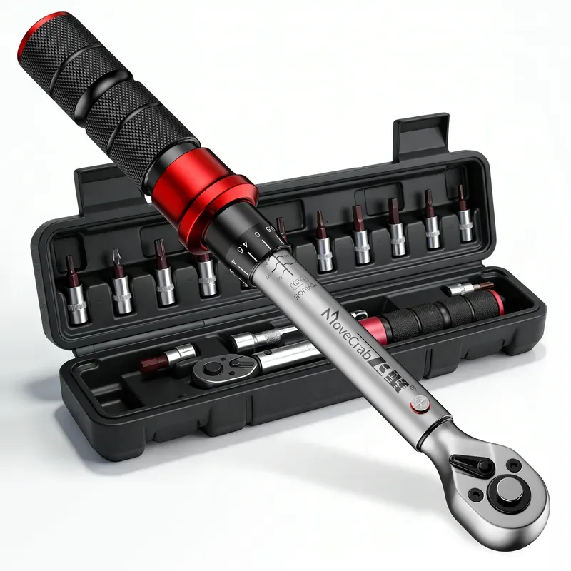 MoveCrab Profi 15-teiliges 1/4 Zoll Fahrrad-Drehmomentschlüssel-Set mit zwei Drehrichtungen, 2–20 Nm, mechanisches Kit für präzise Fahrradreparaturen