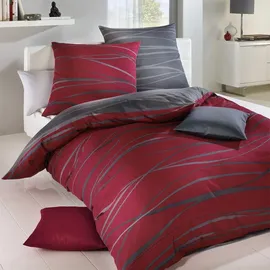 Traumschlaf Biber Bettwäsche Motion rubin 200x220 cm + 2x 80x80 cm - rot;grau