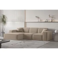 Fun Möbel Ecksofa Designersofa CELES PREMIUM Stoff Opera Velvet Sand Ottomane Links