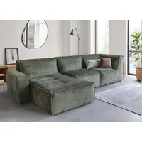 Ecksofa RAUM.ID "Monolid L-Form", grün (olivgrün), B:317cm H:82cm T:167cm, 100% Polyester, Sofas, Module einzeln für individuelle Zusammenstellung, Bezug in Teddy-Optik