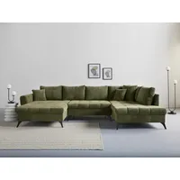 Wohnlandschaft INOSIGN "Lörby U-Form" Sofas Gr. B/H/T: 339cm x 90cm x 190cm, Struktur weich, Ottomane rechts, Struktur weich, grün Belastbarkeit bis 140kg pro Sitzplatz, auch mit Aqua clean-Bezug