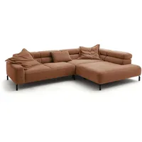 KAWOLA Ecksofa, Braun, Schwarz, Echtholz, 4-Sitzer, Füllung: Komfortschaum, Ottomane