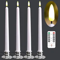 NONNO&ZGF 4 Stück LED 28cm Weiße Stabkerzen, Flackernde kerze aus Echtem Wachs mit Fernbedienung und Timer-Funktion - mit 4 silbernen Kerzenhaltern