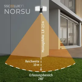 SSC-LUXon NORSU Außenlampe mit Bewegungsmelder & Lichtsensor 40W - LED Wand Außenleuchte 2 flammig schwenkbar IP65