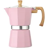 WJUHYGTF Mokkakannen, Für 6-Tassen Herdplatten Espressomaschine Espressokocher Mit Holzgriff Macht Italienischen Kaffee Geeignet Alle Herdarten Elektrische,Rosa,300ml