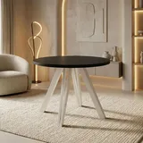 Runder Esstisch Ausziehbar 100–140 cm mit Weißen Holzbeinen aus Buchenholz – Moderner Ausziehtisch für Esszimmer, Küche und Wohnzimmer – T... - Schwarz