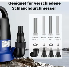 Wiltec Tauchpumpe 400 W, Schmutzwasserpumpe mit max. Fördermenge 7000 l/h, Pumpe zum Absaugen von Wasser max. Förderhöhe 7 m, Flachsaugpumpe für Keller